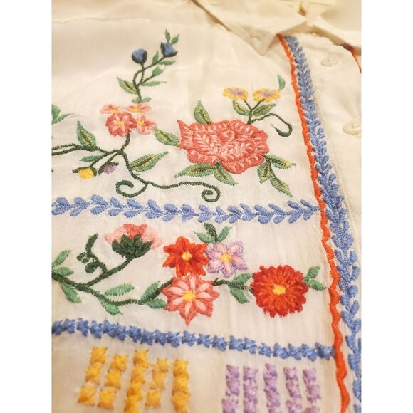 Boho Floral Embroidered Sheer White Button-Up Blouse Kyla Seo Feminine Small - Picture 4 of 8